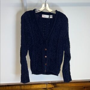 Vintage 90’s Milano Design Group Navy Blue Cable Knit Chenille Cardigan-‎ M